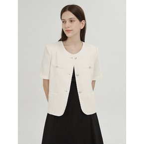 Healer round tweed short jacket (Ivory)