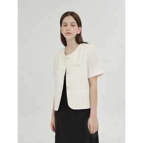 Healer round tweed short jacket (Ivory)