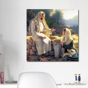 아트박스/우아한 달팽이 예수님과 사마리아 여인 캔버스 종교 액자 35x35cm