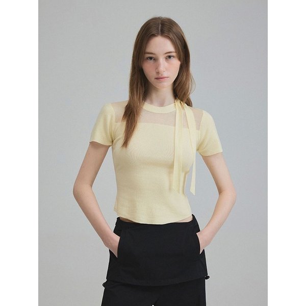 [송수이PICK] 멜리브 시스루배색 슬림 하프 니트