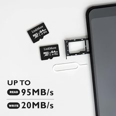 LinkMore 64GB MicroSDXC 카드 U1 / A1 V10 SD 어댑터-포함 읽기 최대 95MB/s