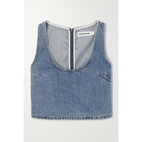 크리스탈 장식 데님 크롭 탑 46376663162953075