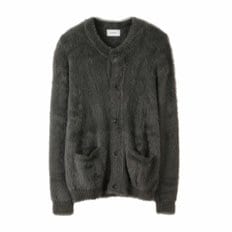 Grey Hairy Round Neck Cardigan_CWWAW24712GYX