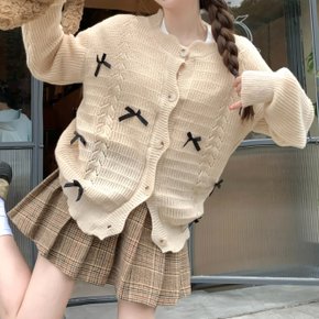 여성 소프트 스웨터 매듭 루즈핏 니트 가디건 자켓