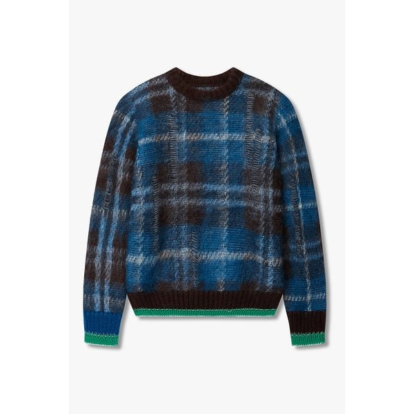 남성 플레이드 모헤어 블렌드 니트 (블루) 6425330109000