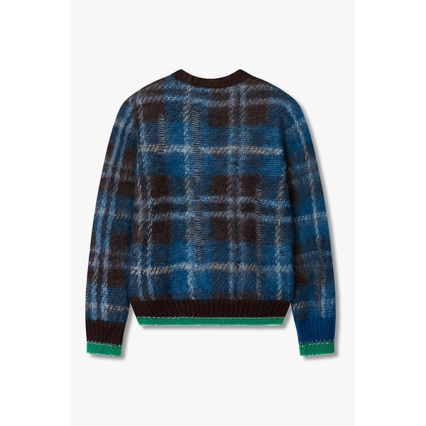 남성 플레이드 모헤어 블렌드 니트 (블루) 6425330109000