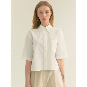 Stripe Wrinkle Pocket Crop Shirt (White)