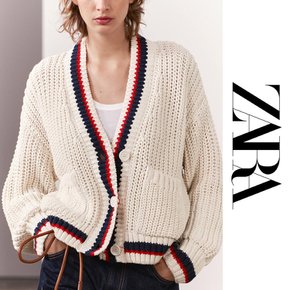 자라 ZARA 여성 클래식 니트 가디건 브이넥 파이핑 디테일 자켓