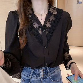 베이텐 레이스 긴팔 블라우스