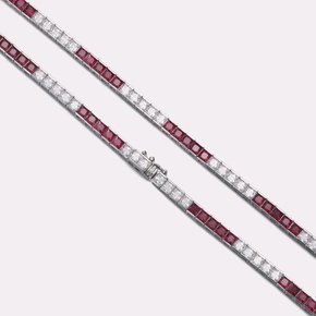 Bicolor Dark Ruby Tennis Bracelet SSKA105BWR160