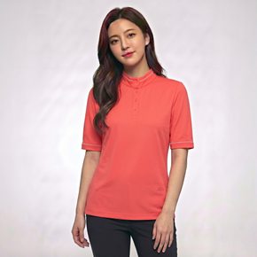 여성 물결 테잎 포인트 하프넥 반팔 티셔츠 AWTHL3361-304_G
