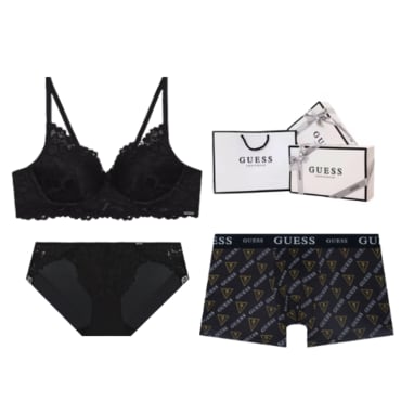 게스언더웨어 노와이어 블랙레이스 브라 남여커플 속옷세트 GLL1R2R40BK865BK