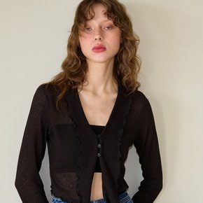 Ruffle Crop Sheer Cardigan Black