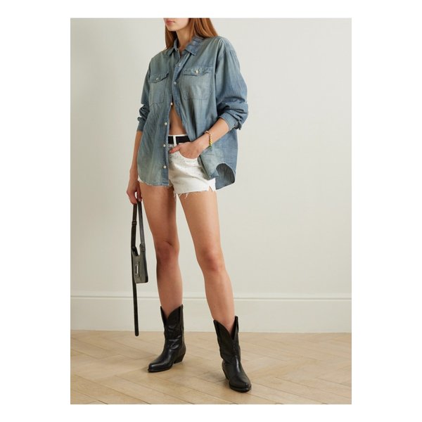 넷 서스테인  파멜라 앤더슨 오버사이즈  코튼 샴브레이 셔츠 미드 데님 1647597332167874