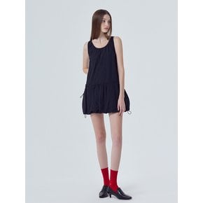 Balloon Shirring Mini Dress, Black