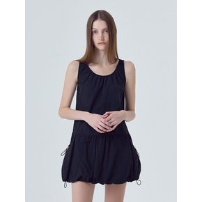 Balloon Shirring Mini Dress, Black