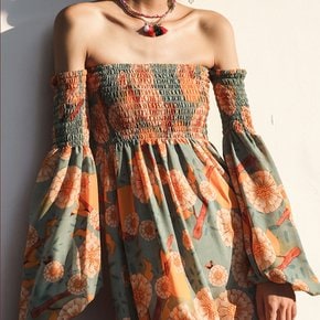 Forest open shoulder dress