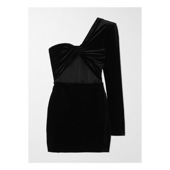 ALEX PERRY 알렉스 페리 Greer One-shoulder Knotted Cutout Velvet Mini Dress 블랙 1647597279283117