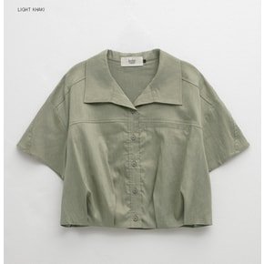 (BL-4213)LINEN CROP TUCK SHIRTS