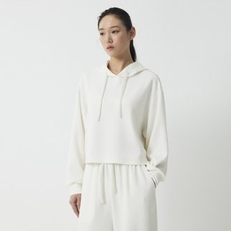 JAJU 여 소프트 스웨트 후드 크롭 파자마 티셔츠(IVORY / BLACK)