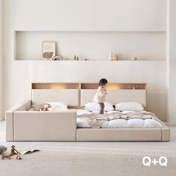 가구 제로업 LED수납헤드 가죽 세이프 패밀리침대 Q+Q
