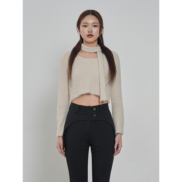 여성 타이 세트 브로드넥 니트 풀오버 (BEIGE) (HAALK9A)