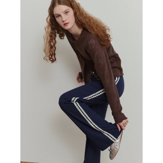 포에브 Lace Trim Track Pants - Navy