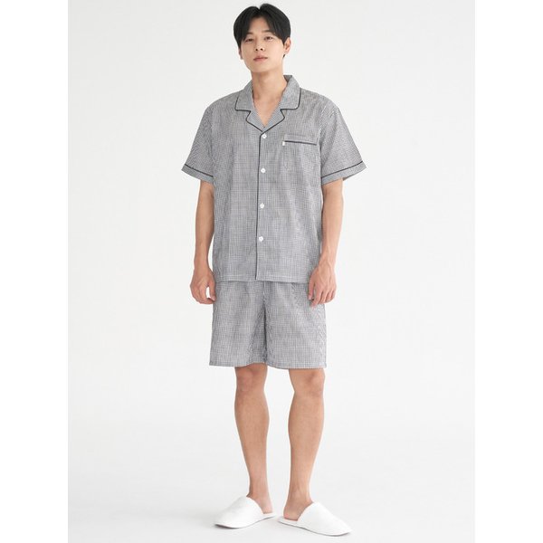 세퍼드체크 반팔 순면 남성 빅사이즈 잠옷 세트