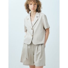 2-tuck belted shorts_oatmeal