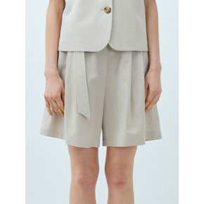 2-tuck belted shorts_oatmeal