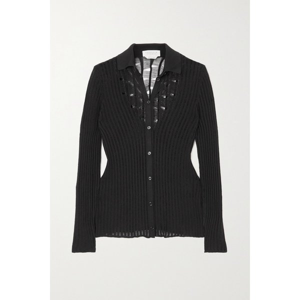 에이라 골지 오픈 니트 실크 셔츠 블랙 1647597302027022