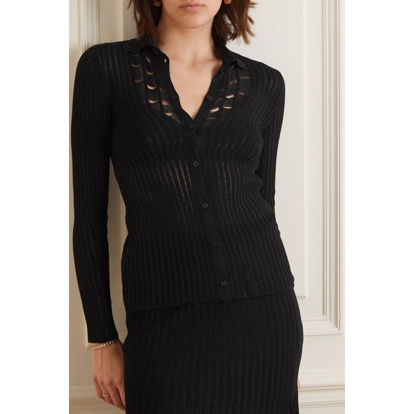 에이라 골지 오픈 니트 실크 셔츠 블랙 1647597302027022