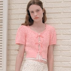 RIBBON CROCHET BOLERO CARDIGAN PINK