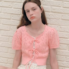 RIBBON CROCHET BOLERO CARDIGAN PINK