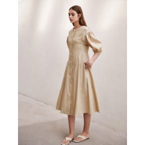 [SUMMER WOOL / BEIGE] LINEN PUFF A-LINE ONE-PIECE