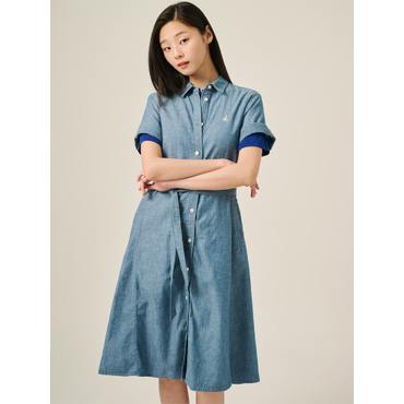 빈폴레이디스 25SS 헤지 데님 반소매 셔츠 원피스 - 블루 BF5471C03P