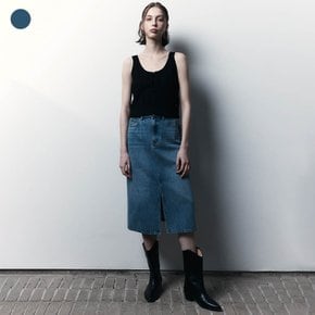 OP2D5950 여성 M톤 허리장식 미디 데님 스커트