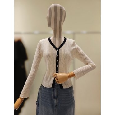 LINE [라인어디션] (N755) V넥 라인배색 골지 가디건 (NKCDOH0300)