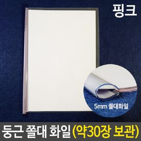 둥근 쫄대 화일 홀더 5mm 세로형 A4 투명 보관 핑크