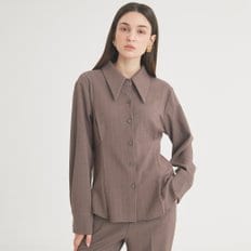 WOOL STRIPE PINTUCK SHIRT BROWN