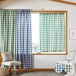 리사이클체크 면 봉집형 커튼 3size 2color