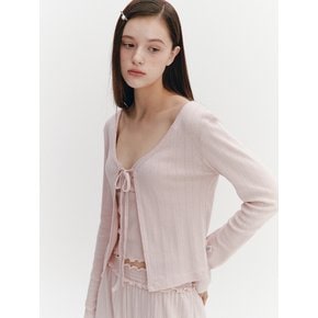 Ribbon Punching Cardigan Pink