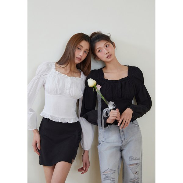 [시흥점] 여성 스퀘어넥 러플 볼륨 긴팔 블라우스 (ES2OBL52)