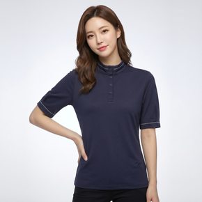 여성 물결 테잎 포인트 하프넥 반팔 티셔츠 AWTHL3361-915_G