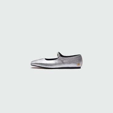 EENK YAYA Square Toe Stitched Panel Mary Jane Flats - Silver