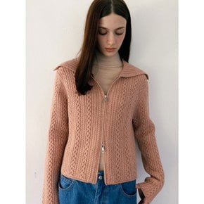 Wool Cable Collar Zipup Cardigan  Dusty Pink (WE395AC39X)