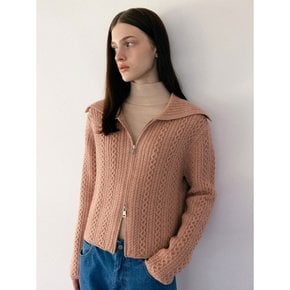 Wool Cable Collar Zipup Cardigan  Dusty Pink (WE395AC39X)