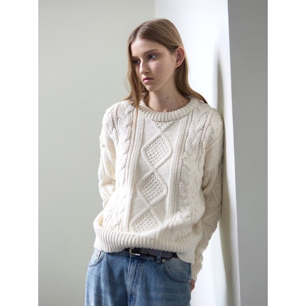 울 케이블 니트 - 아이보리