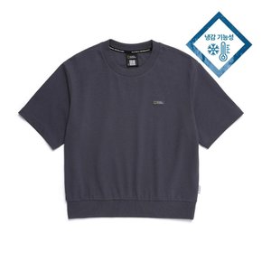 [여주점] N252WSW020 여성 경량 다이마루 세미 크롭 라운드 반팔 맨투맨 BLUE GREY