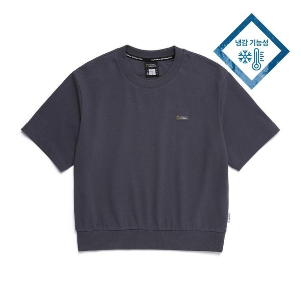 [여주점] N252WSW020 여성 경량 다이마루 세미 크롭 라운드 반팔 맨투맨 BLUE GREY